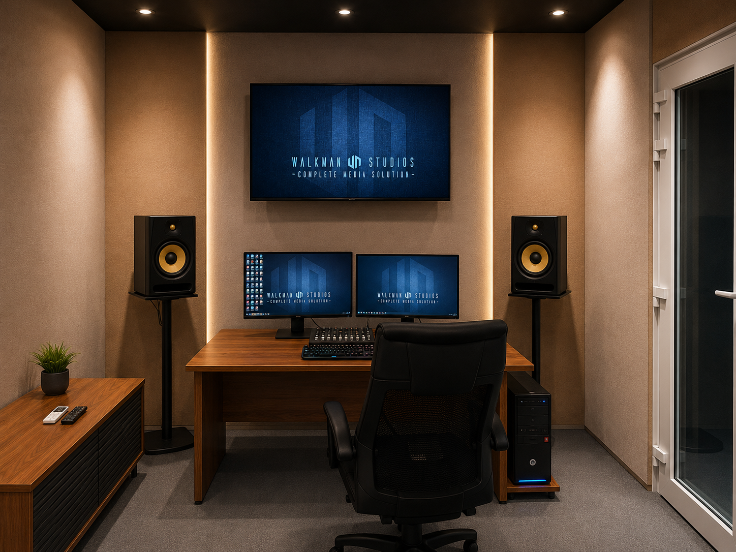 Professional microphone setup in Walkman Studios
